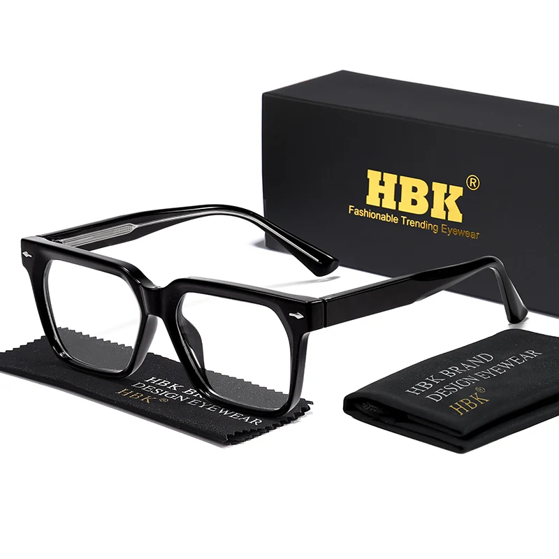 HBK Fashion Vintage Men Glasses frames Square Frame Cellulose Propionate Temple Tips Women Anti Blue Light Glasses Frame