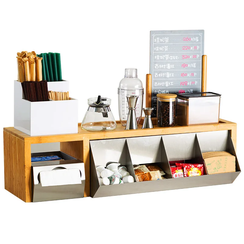 Bamboo and wood desktop storage display rack, commercial household kitchen bar display multi-functional shelf