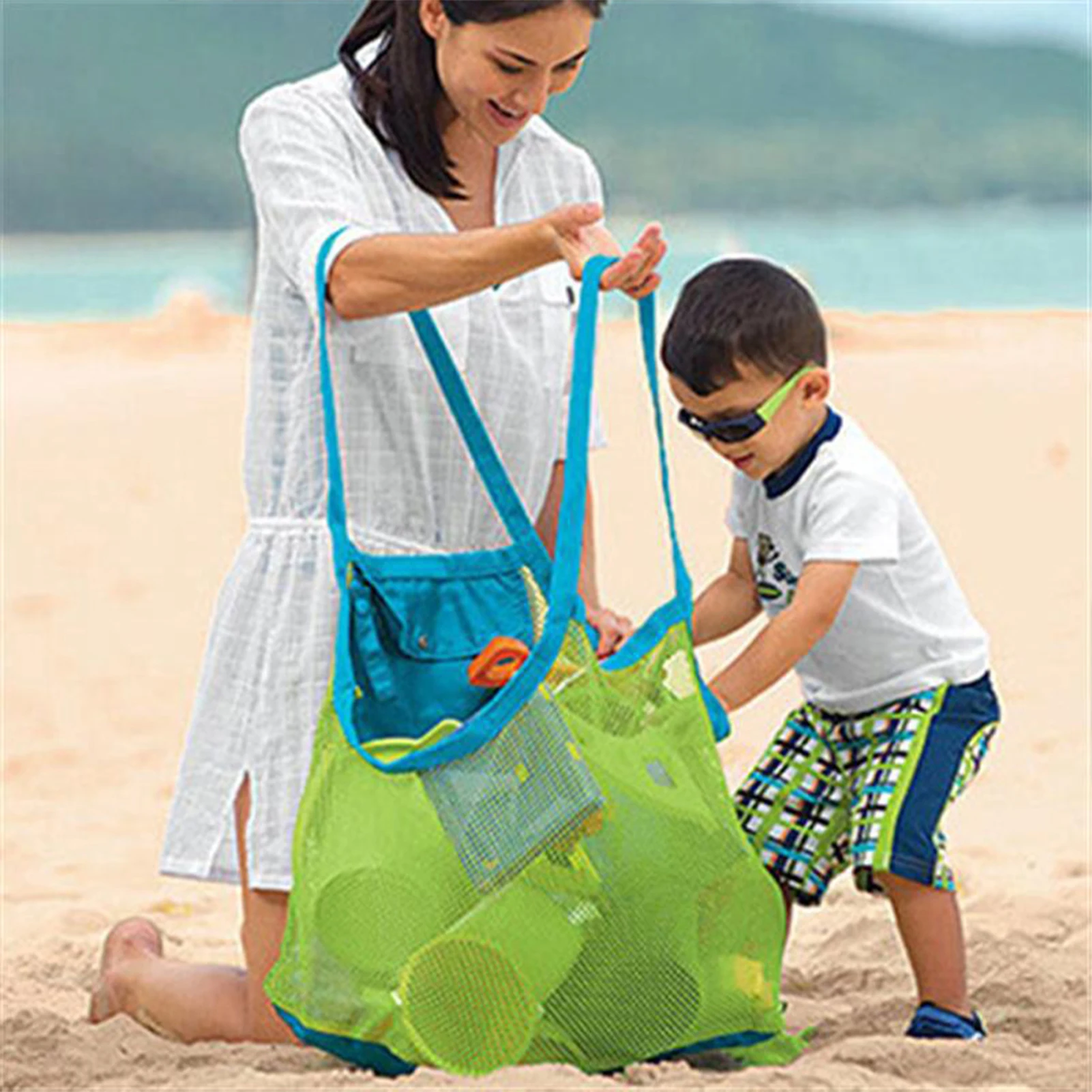 Reusable Large Beach Toy Bags Mesh Picnic Beach Bags Used For Children Beach Sand Digging Tool Household Storage Supplies