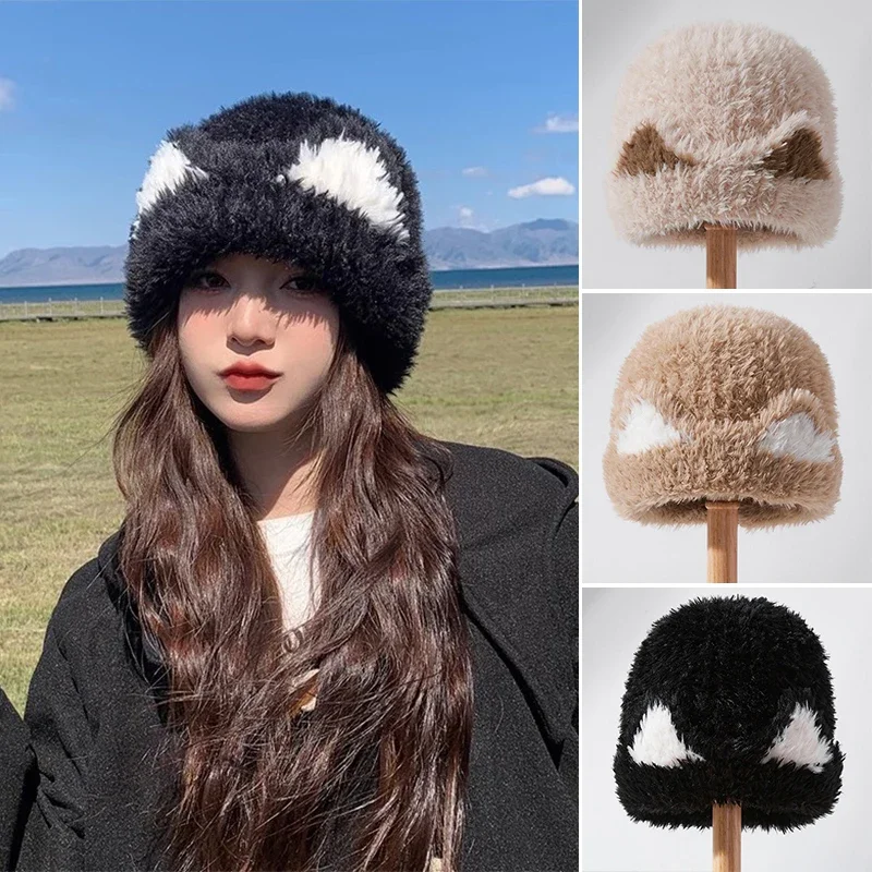 الشتاء الدافئة قبعة المرأة لطيف القط الأذن محبوك أفخم البلوز قبعة رقيق الفراء في الهواء الطلق الباردة واقية قبعة للسيدات #3