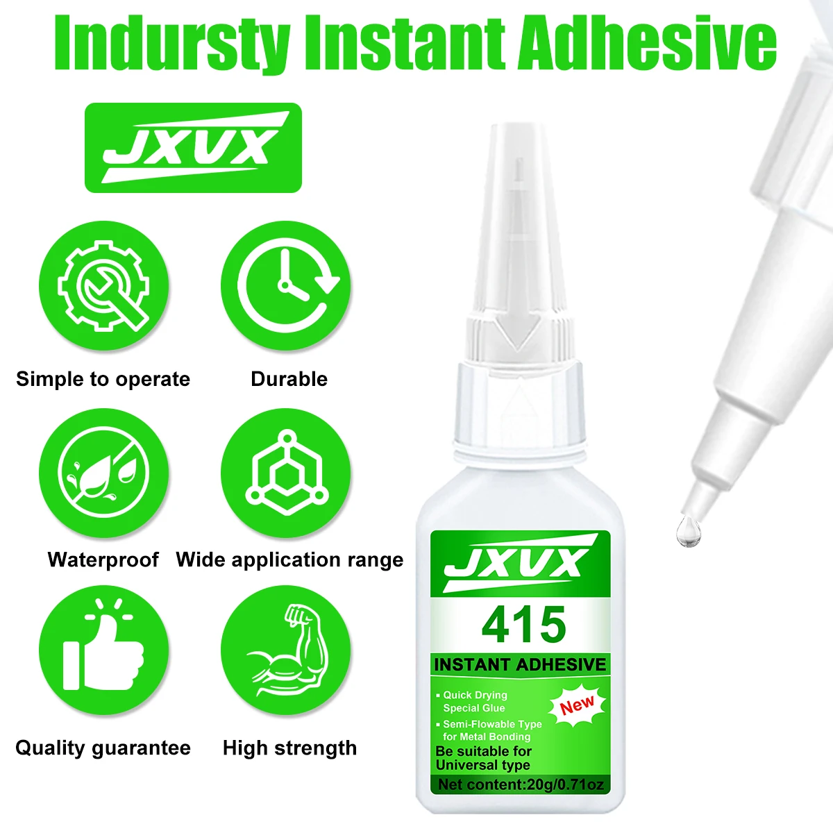 

JXVX 415 20g Super Instant Glue Cyanoacrylate Super Glue 10 Seconds Fast Drying Adhesive For Ceramics Wood Metal Plastic Jewelry Crafts Glass Fast Fixing Tool Waterproof Glue