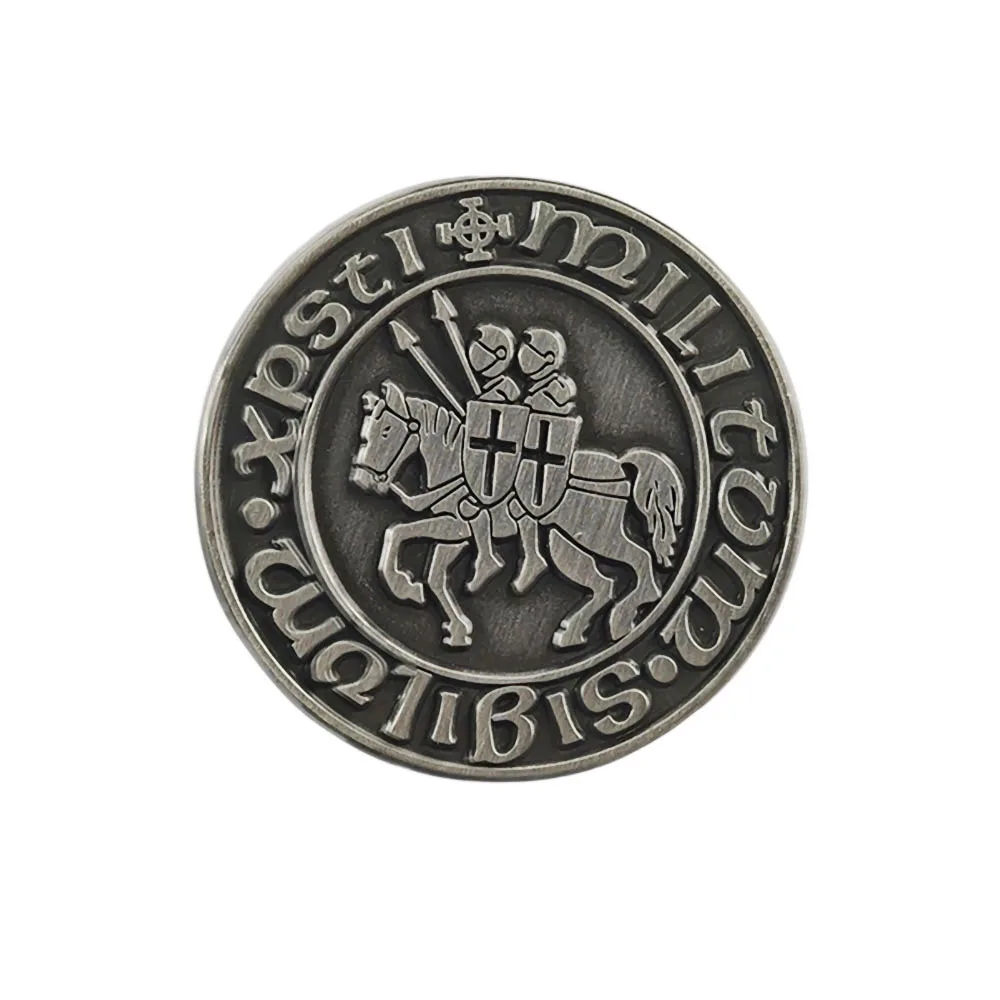 Knights Templar Enamel Pins Sigillum Militum Xpisti Brooches Medieval Round Metal Badge Clothes Backpack Lapel Pin Gift