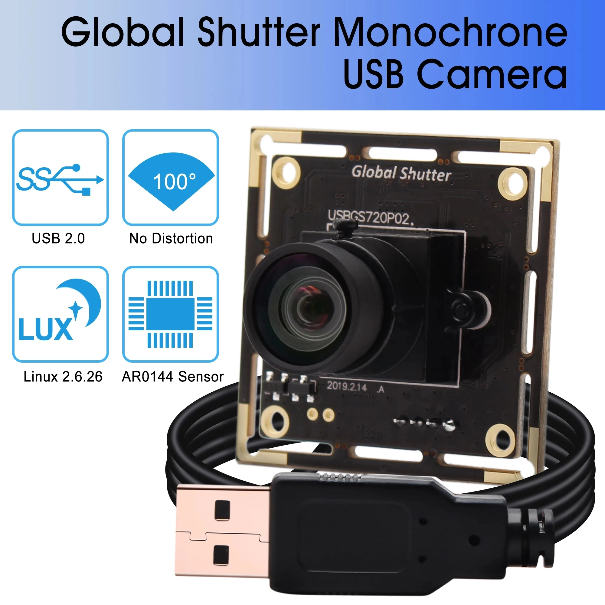 

ELP Global Shutter Monochrome Webcam 720P 60fps High Speed USB Camera Module UVC Black White Industrial Camera for Barcode Scan