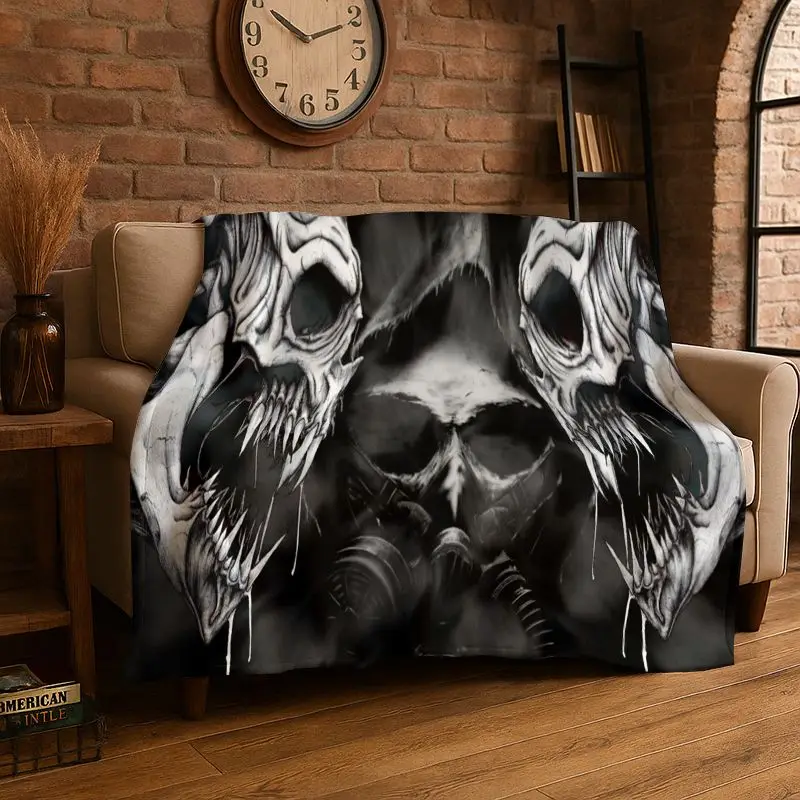 Terrifying Ghost Demon Skull Gothic Flannel Blanket Soft Throw Blanket for Bedroom Living Room Bed Travel Camping Picnic Nap