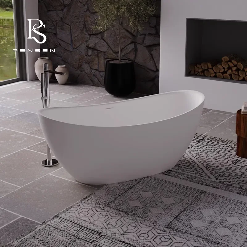 Yuanbao Shaped Solid Surface Bathtub PMMA Acrylic Stone Freestanding Tub for Hotel Homestay Bathroom Engineering Project