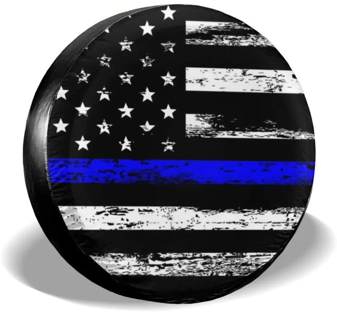 

COVER CARHitamus Thin Blue Line American Flag Spare Tire COVER CAR For Car Wrangler RV SUV Camper Travel Trailer Accessories