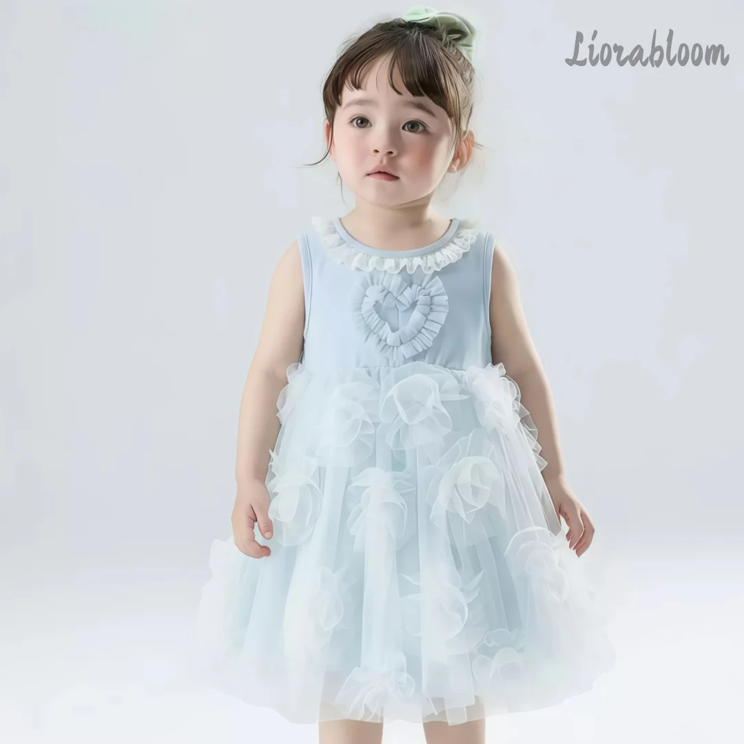 

Girls' Blue Formal Gown A Flower Girl Dress Adorned Colorful Blooms Women's Wedding Party Attire Dress свадебное платье