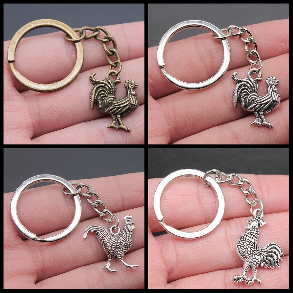 Men Keychain DIY Metal Holder Chain Vintage Rooster Pendant Keyring Creative Party Jewelry Accessories Gift