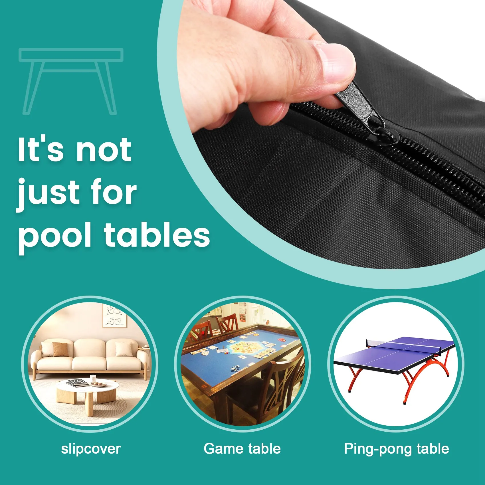 Capa de mesa de bilhar de 8 pés com cordão durável capa de mesa à prova d'água para mesa retangular, preta