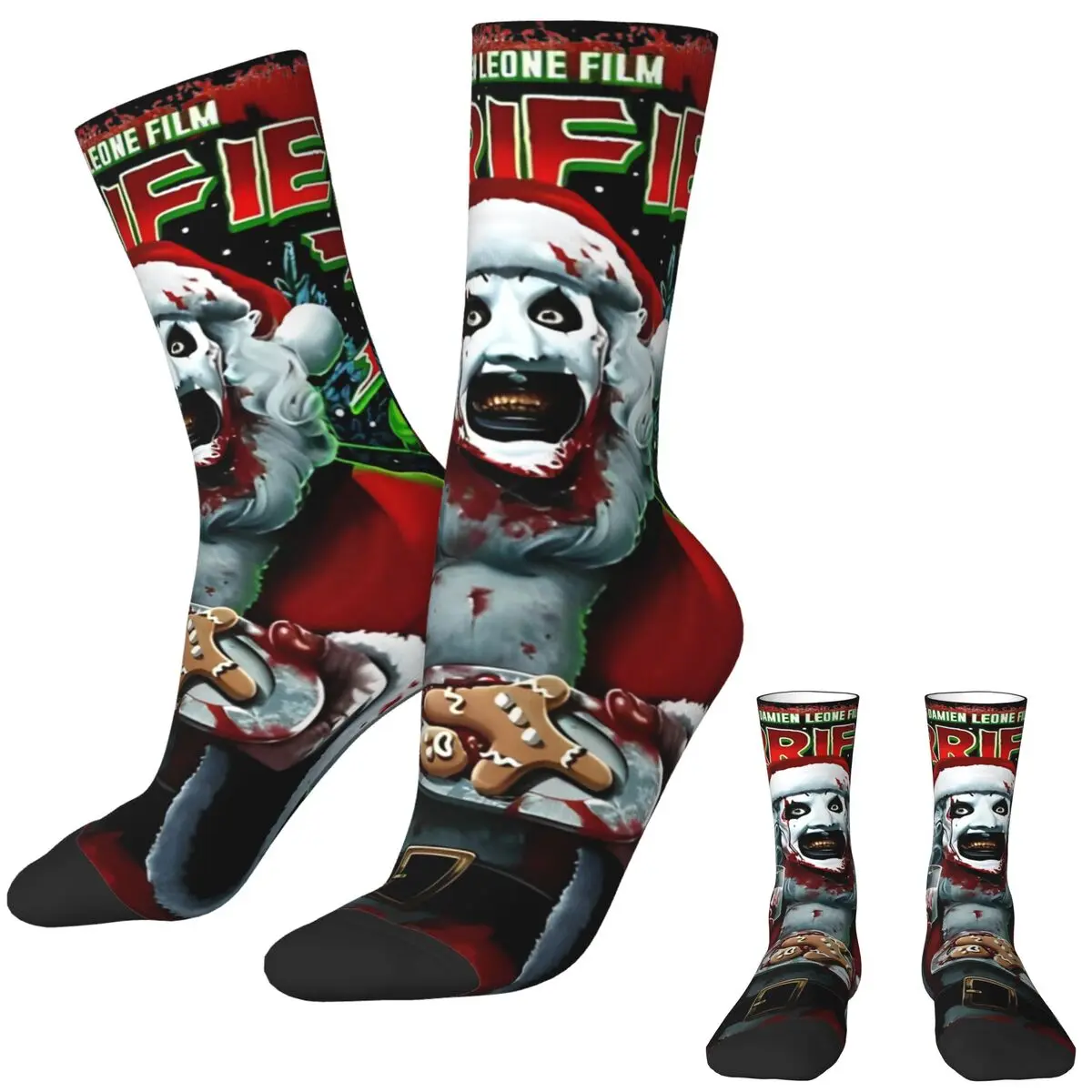 Poster von Terrifier 3, Weihnachtsstrümpfe, Paarsocken, mittelweich, lustige Socken, Herbst, Outdoor, rutschfest, bedruckte Socken, Geschenk