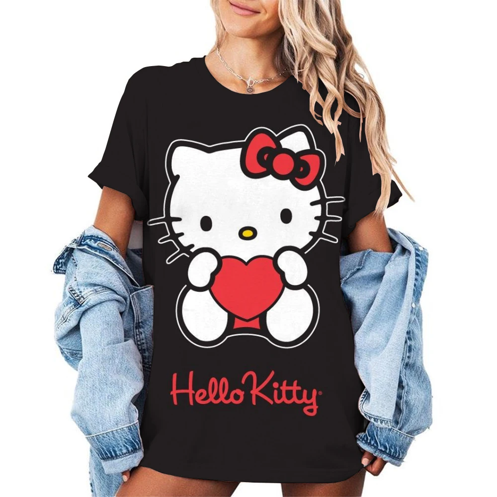 2025 MINISO New Sanrio HelloKitty Sportswear Women's O-neck Loose Casual Lightweight Breathable Fashion Short Sleeve T-shirt