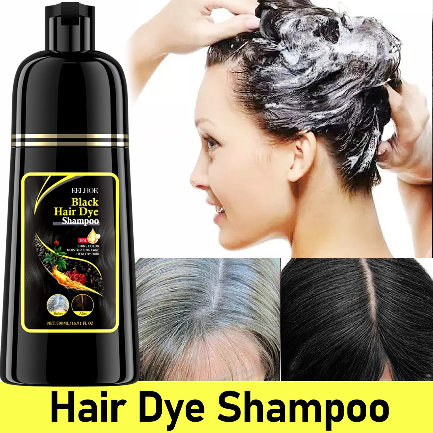 

Long Lasting Hair Color Shampoo 3 in 1 Black Hair Dye Shampoo for Women&Men Natural Herbal Safety Cover White Gray Hair Cream