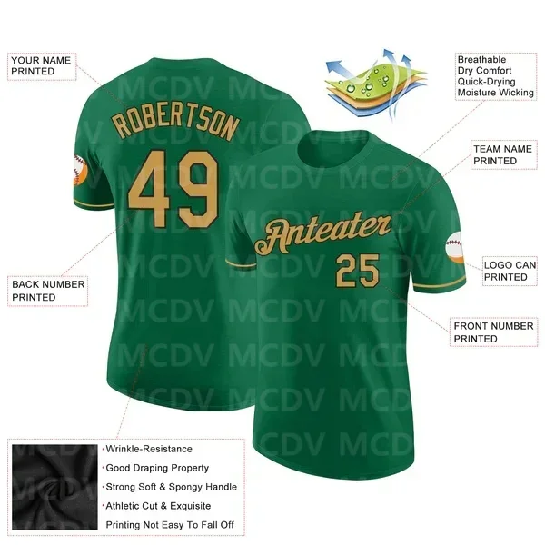 

Custom Kelly Green Old Gold-Black Performance T-Shirt 3D Printed T shirts Unisex Summer Sports Tops Tees