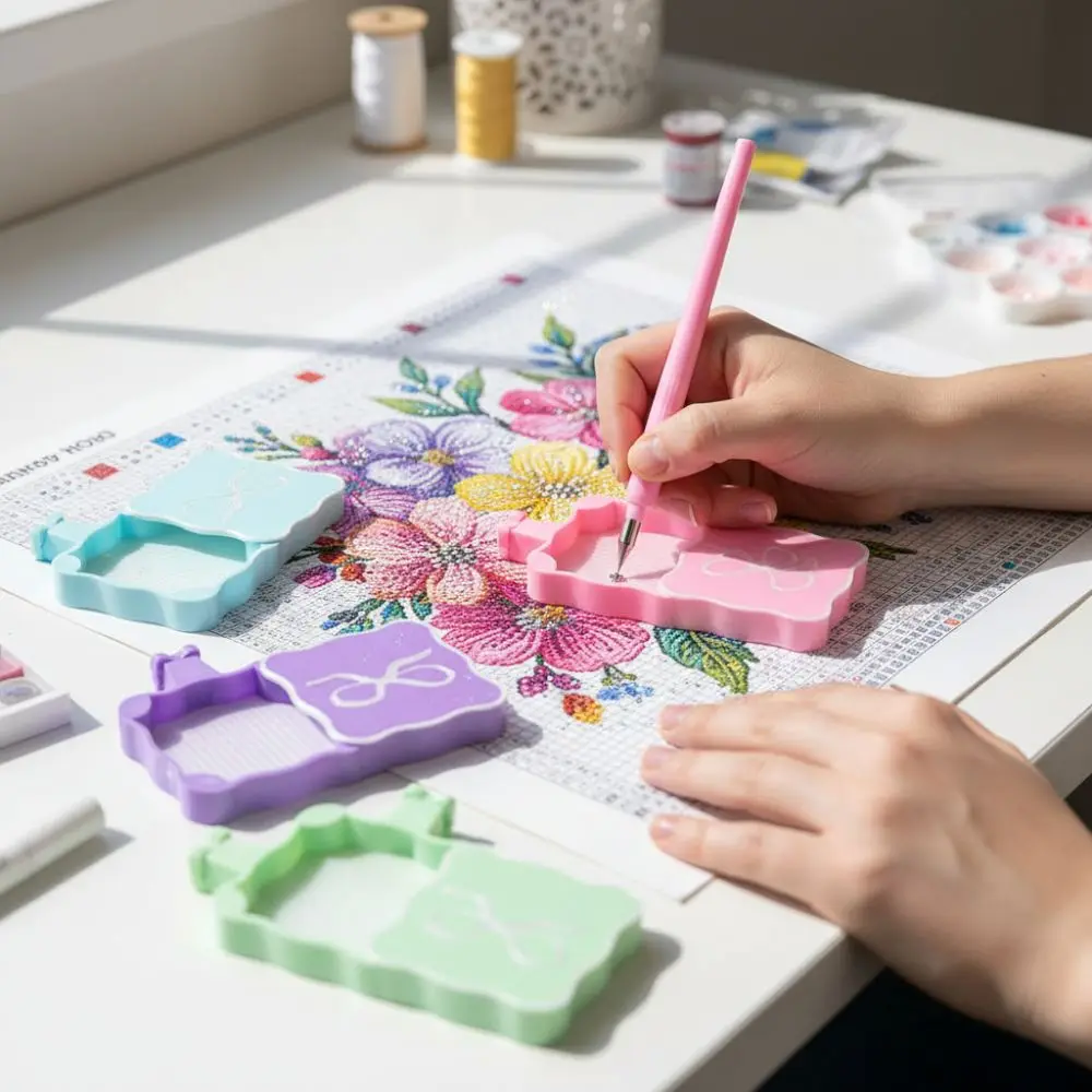 

DIY Craft Diamond Painting Bowknot Tray Embroidery With Lid Large Diamond Painting Tray Beading Plates Multi functional