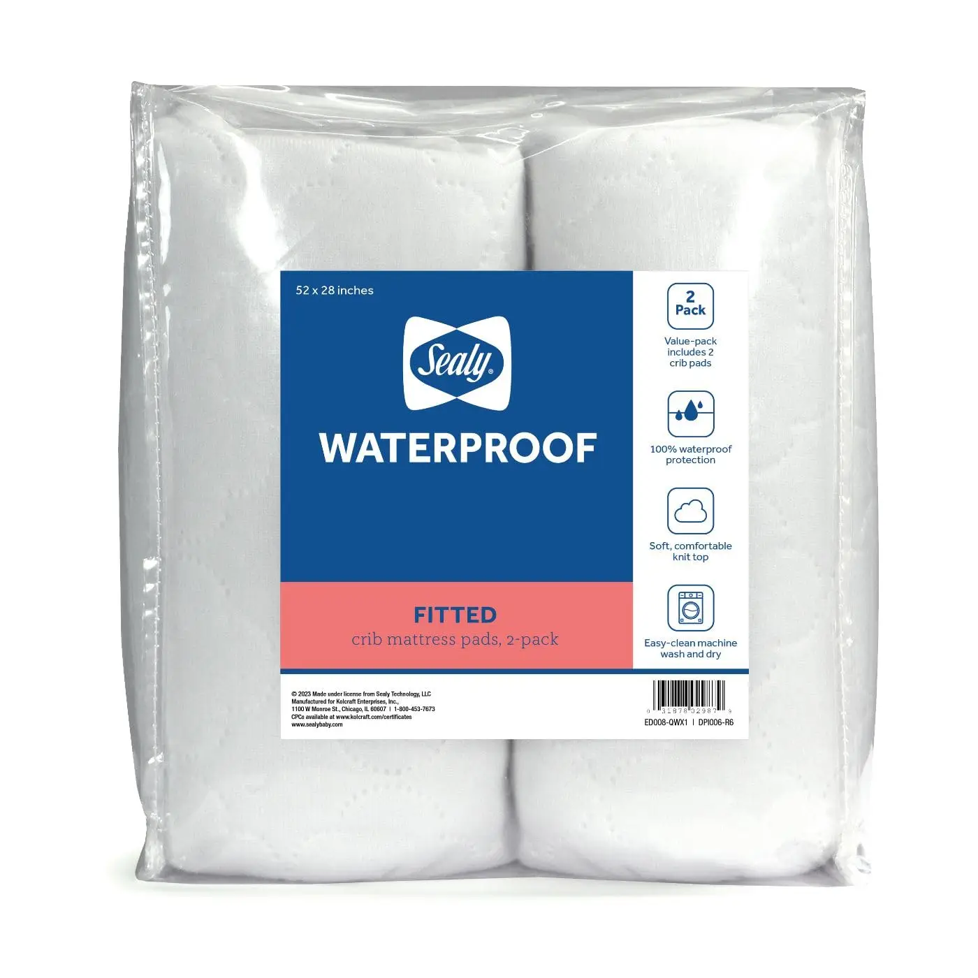 

2-Pa Fitted Waterproof Infant Crib Mattr Protector Pad And Toddler Bed Cover, Durable And Comfortable Topper, Hine Washable And