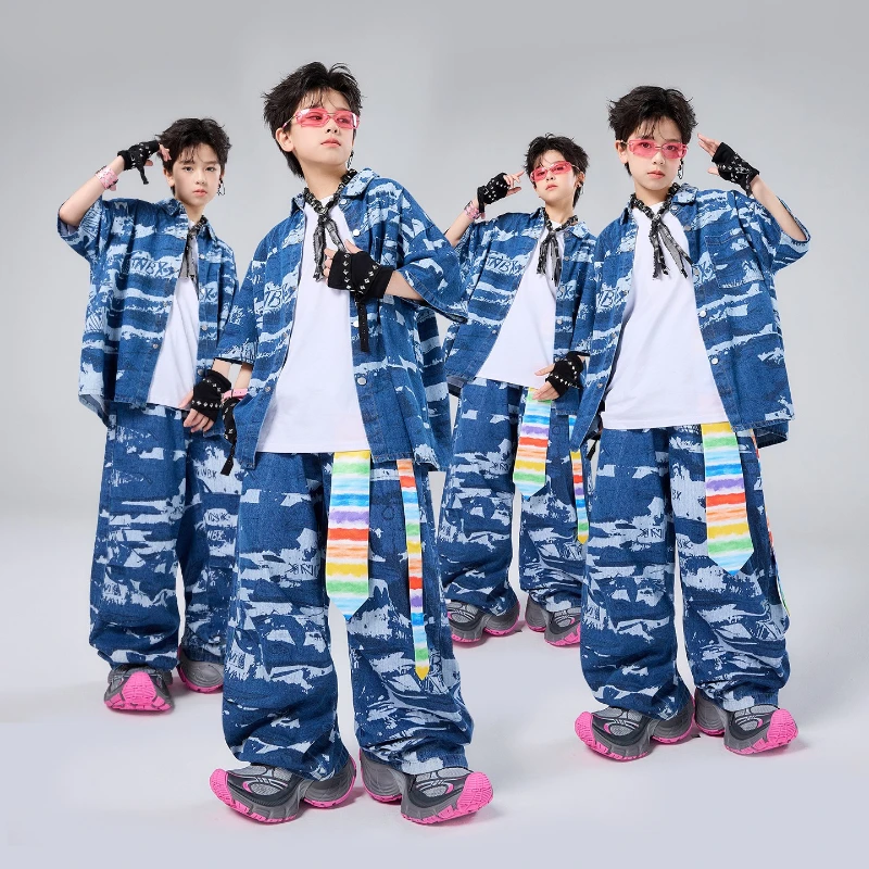 new-jazz-modern-dance-costume-for-boys-denim-shirt-hip-hop-casual-pants-set-street-dancing-clothes-group-stage-performance-wear