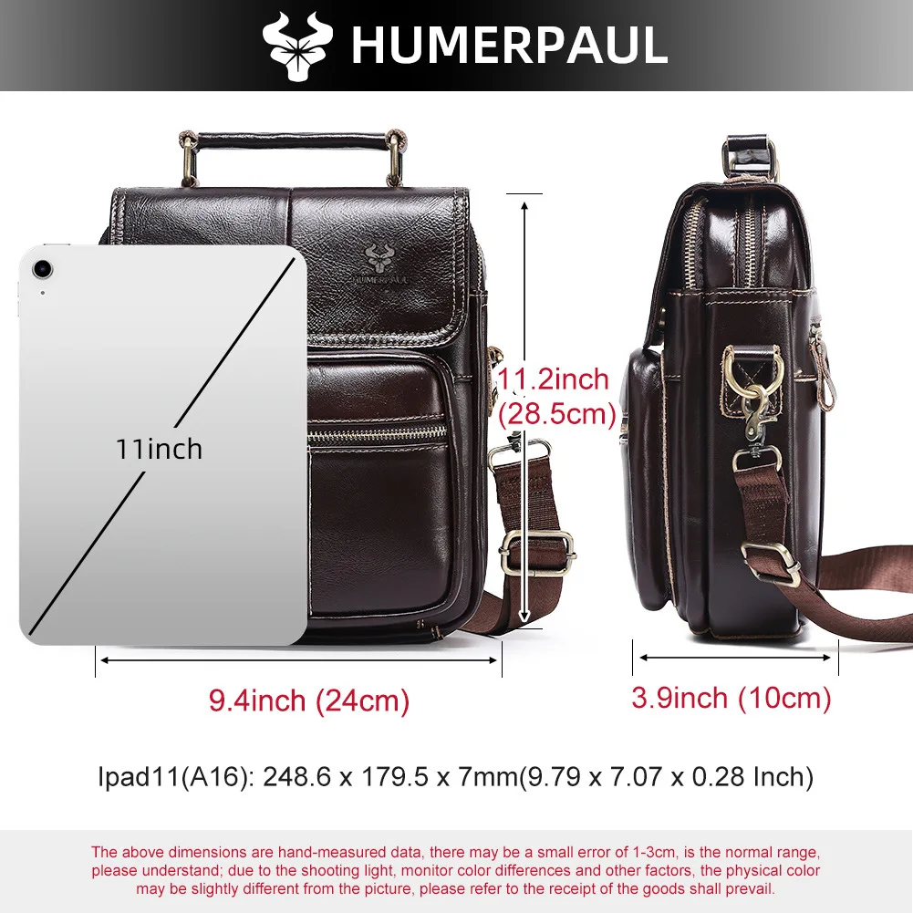Men's Business-Style Genuine Cowhide Leather Crossbody Bag with Adjustable Straps Fashionable Single-Shoulder Briefcase Male