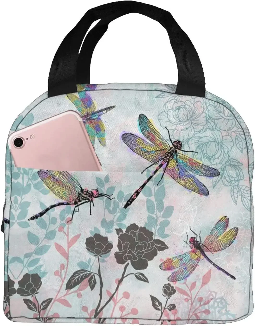 Dragonfly Portable Tote Lunch Bags Insulated Lunch Box Cooler Lunch Bag for Picnic/Boating/Beach/Fishing/Work Girls