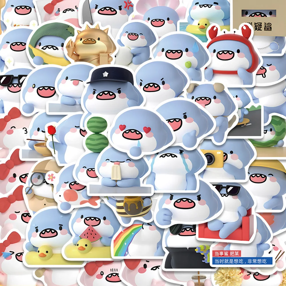 52pcs Cartoon Fat Shark Sticker Cute Funny Decal For Phone Laptop Luggage Guitar Skateboard Decoration Sticker Holiday Gift