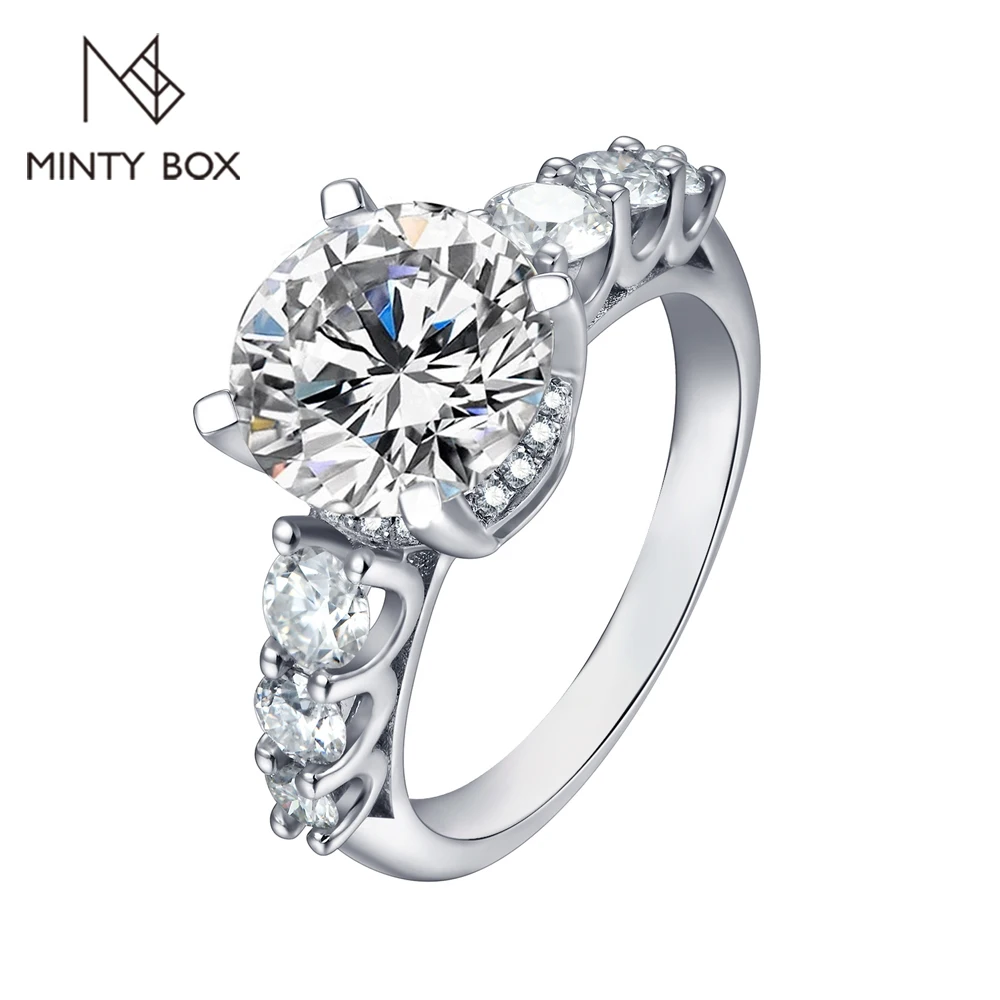 MINTYBOX 3.0ct D kolorowe diamentowe pierścionki Moissanite dla kobiet solidne S925 Sliver rodem pierścionek zaręczynowy GRA drobna biżuteria prezent