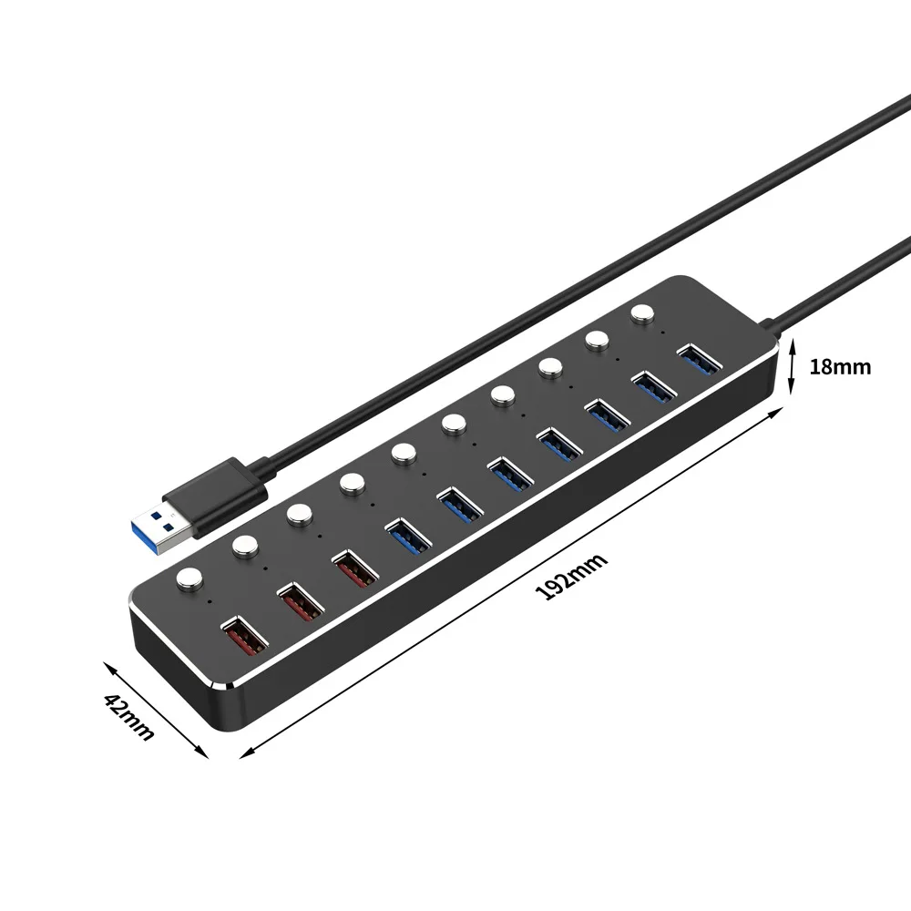 Usb-хаб с адаптером питания, 10 портов, высокоскоростной Usb 3.0, разветвитель зарядного устройства, несколько расширителей 2,0 с переключателем для аксессуаров для ПК