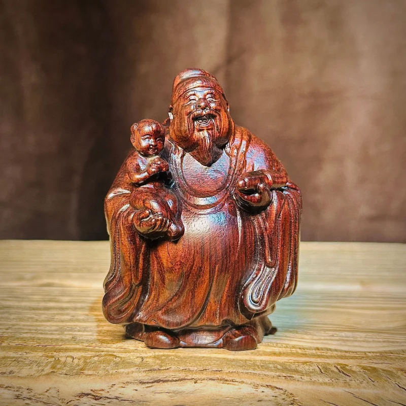 Ebony Fortune, Prosperity, Longevity Three Stars Handheld Ornament Home Office Decoration Solid Wood Carving Craft Toy