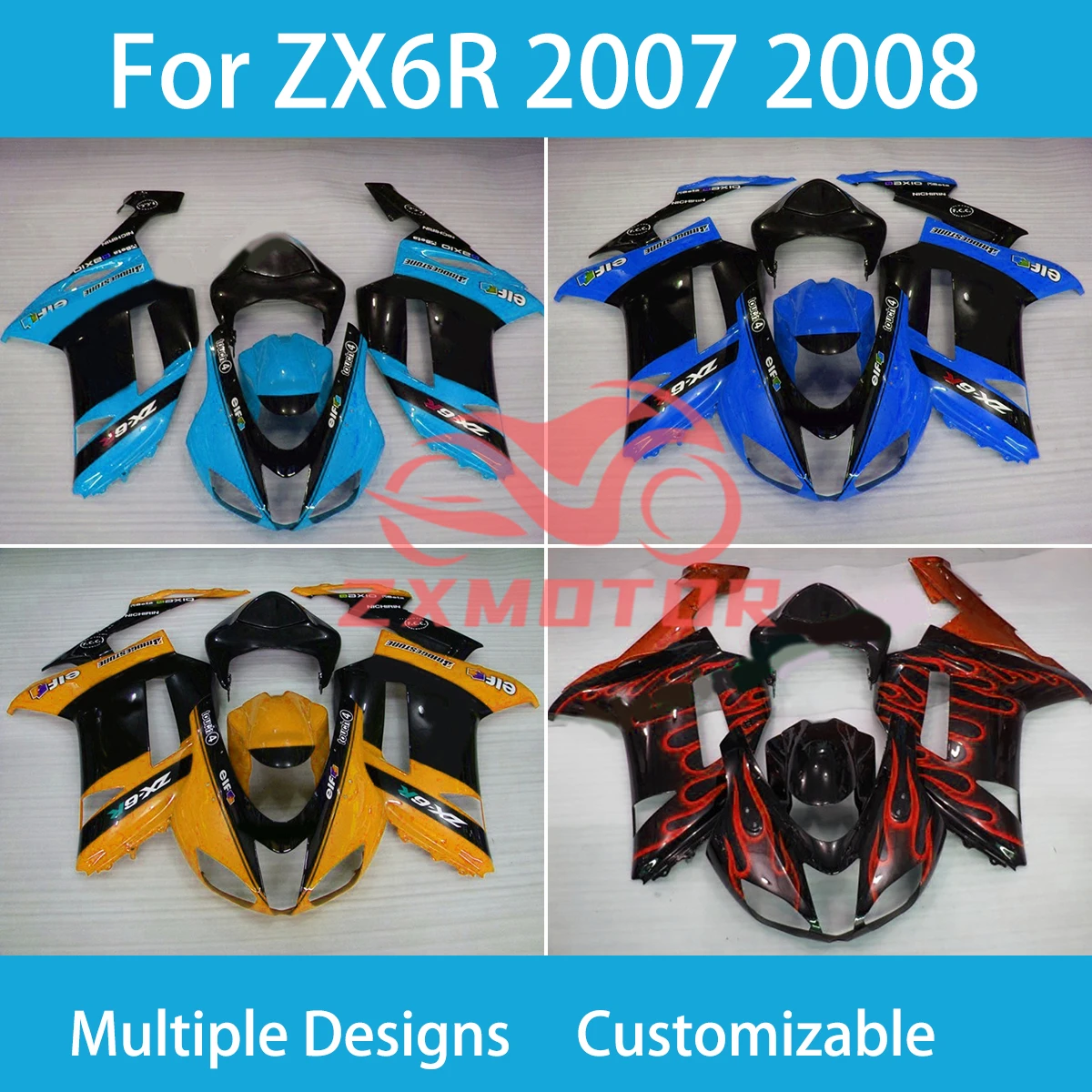 New Style Fairing Kit for Kawasaki Ninja 636 ZX 6R 2007 2008 Motorcycle Scooter Plastic Body Set Fairings ZX6R 07 08