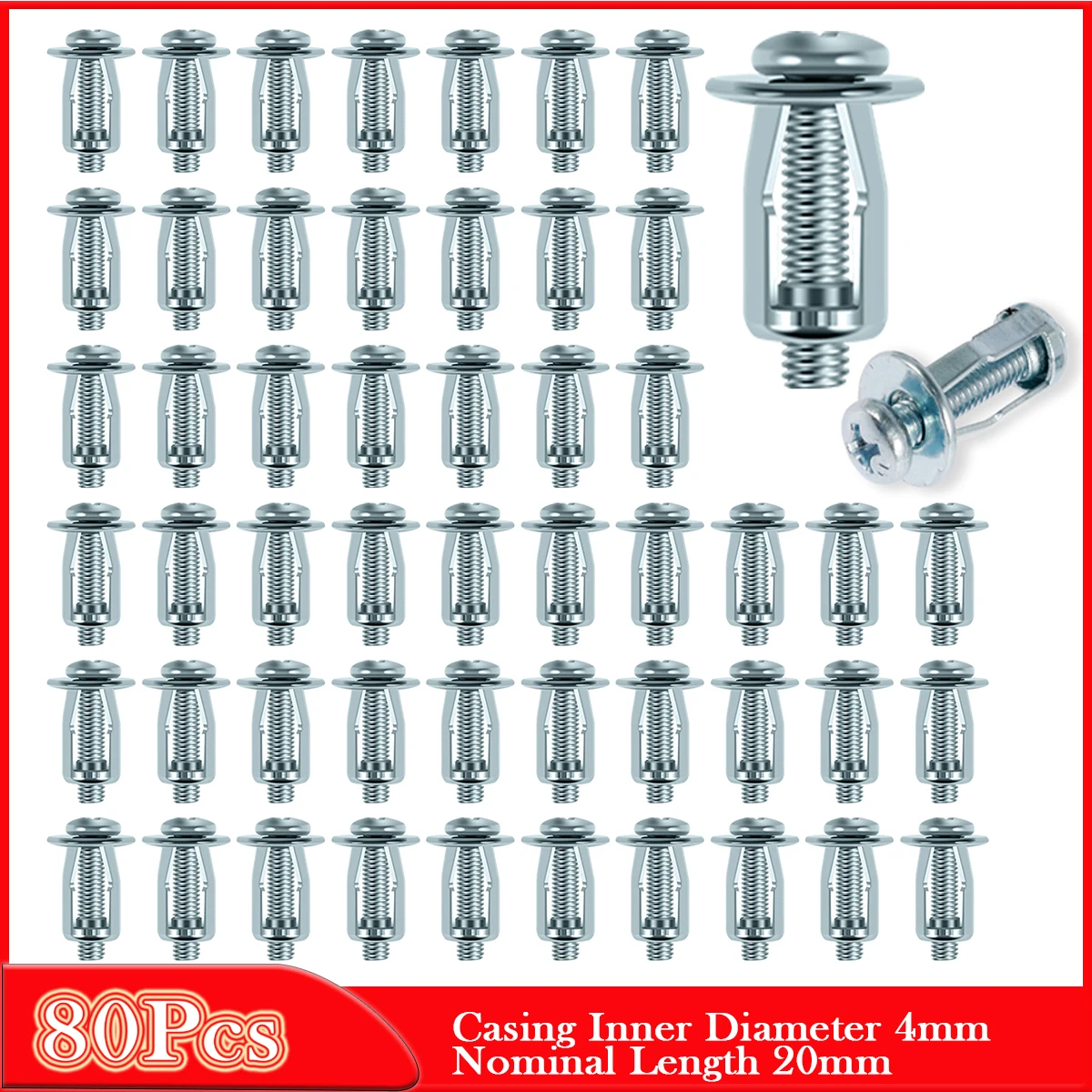 80PCS Carbon Steel Petal Shape Rivet Nut Expansion Screw Jack Nut Kit Hollow Wall Fixing Expansion Anchor Threaded