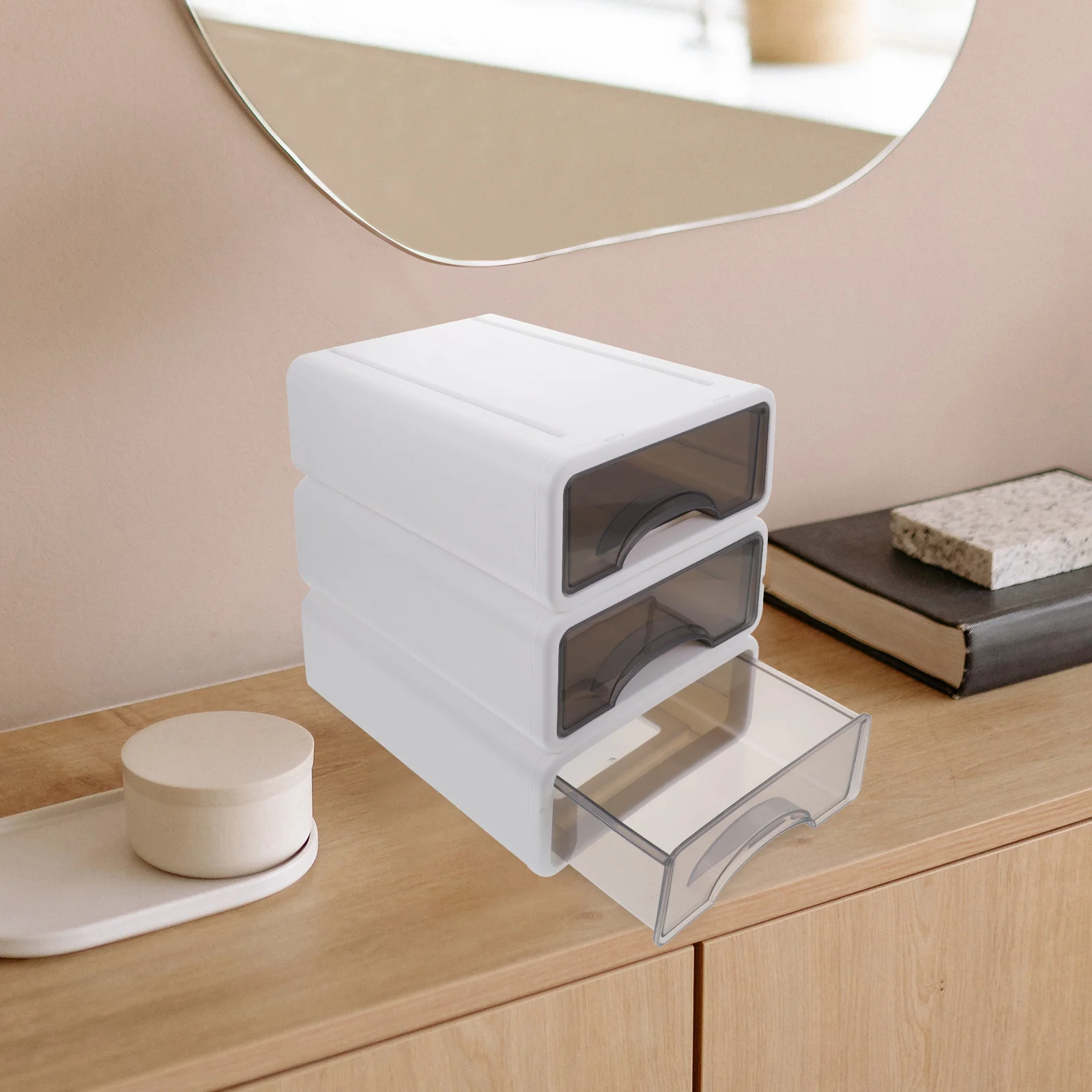 3Pcs Stackable Organizer Drawers Premium PP Material Dustproof Desk Organizer Jewelry Storage Case Drawer Type Storage Box