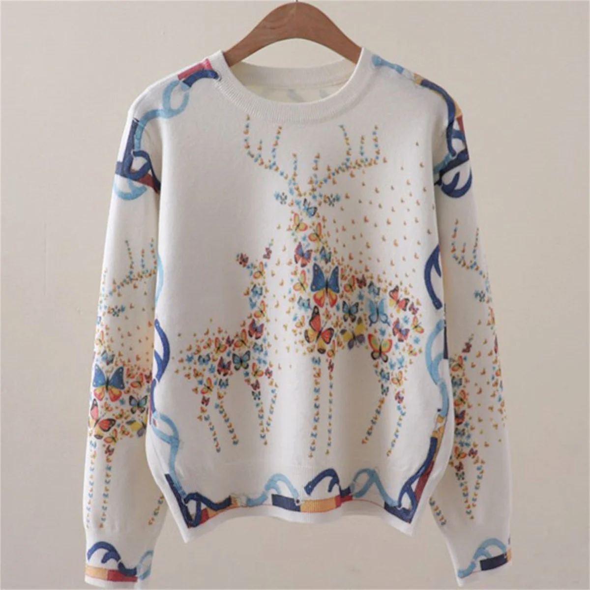 

Gorgeous Vintage Print Knit Sweater For Women Fall Winter Warm Crew Neck Long Sleeve Women's Knitted Pullover Jumper Tops