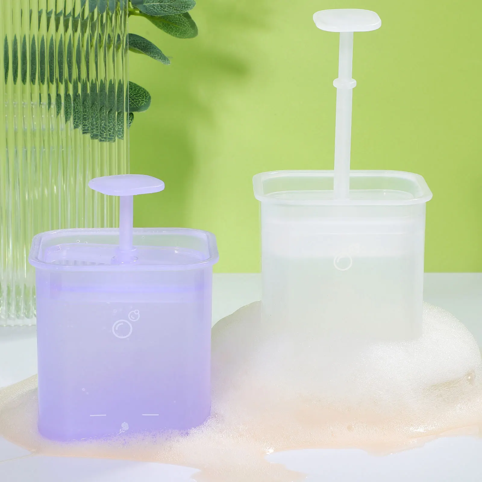 

2 Pcs Large Foam Cup Purple Transparent Cleanser Foamer Face Wash Maker Fine Foam Skincare Tools Shampoo Bottle