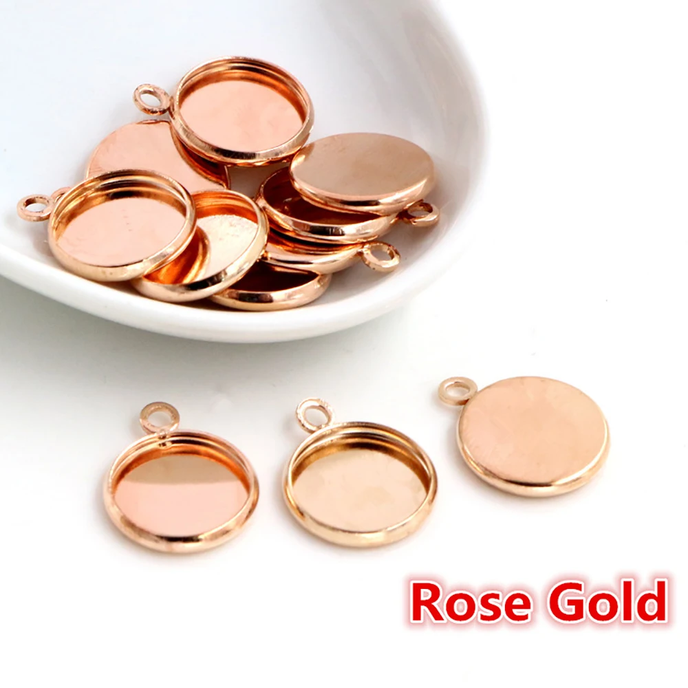 50pcs/Lot 12mm Inner Size Bronze Silver Rhodium KC Gold Colors Plated High Quality Iron Material Fit 12mm Cabochons Pendant Tray