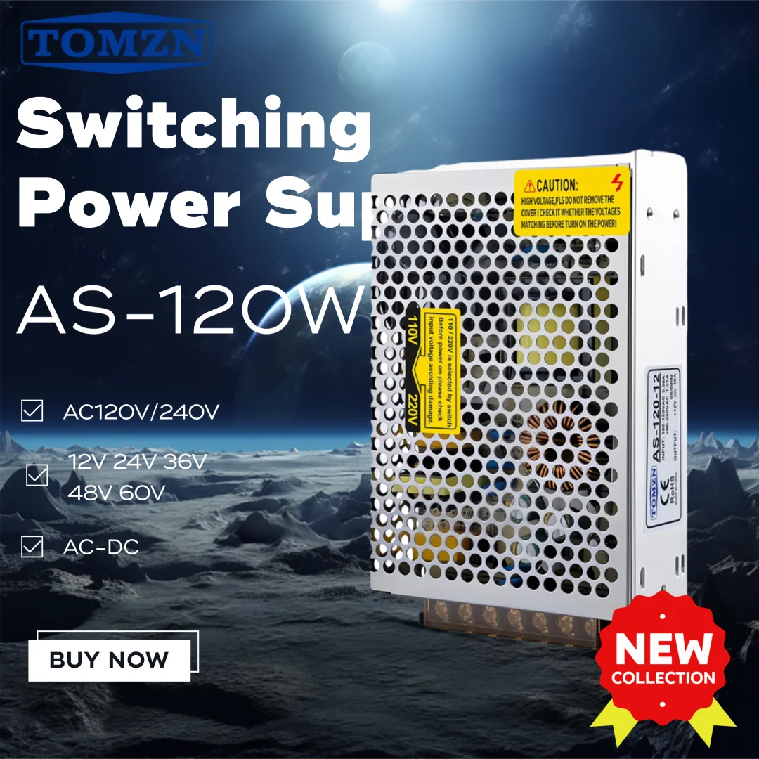 TOMZN AS-120W 12V 24V Switching Power Supply AC 110V-220V Wide Input Overload/Short Circuit/Over Voltage Protection for LED