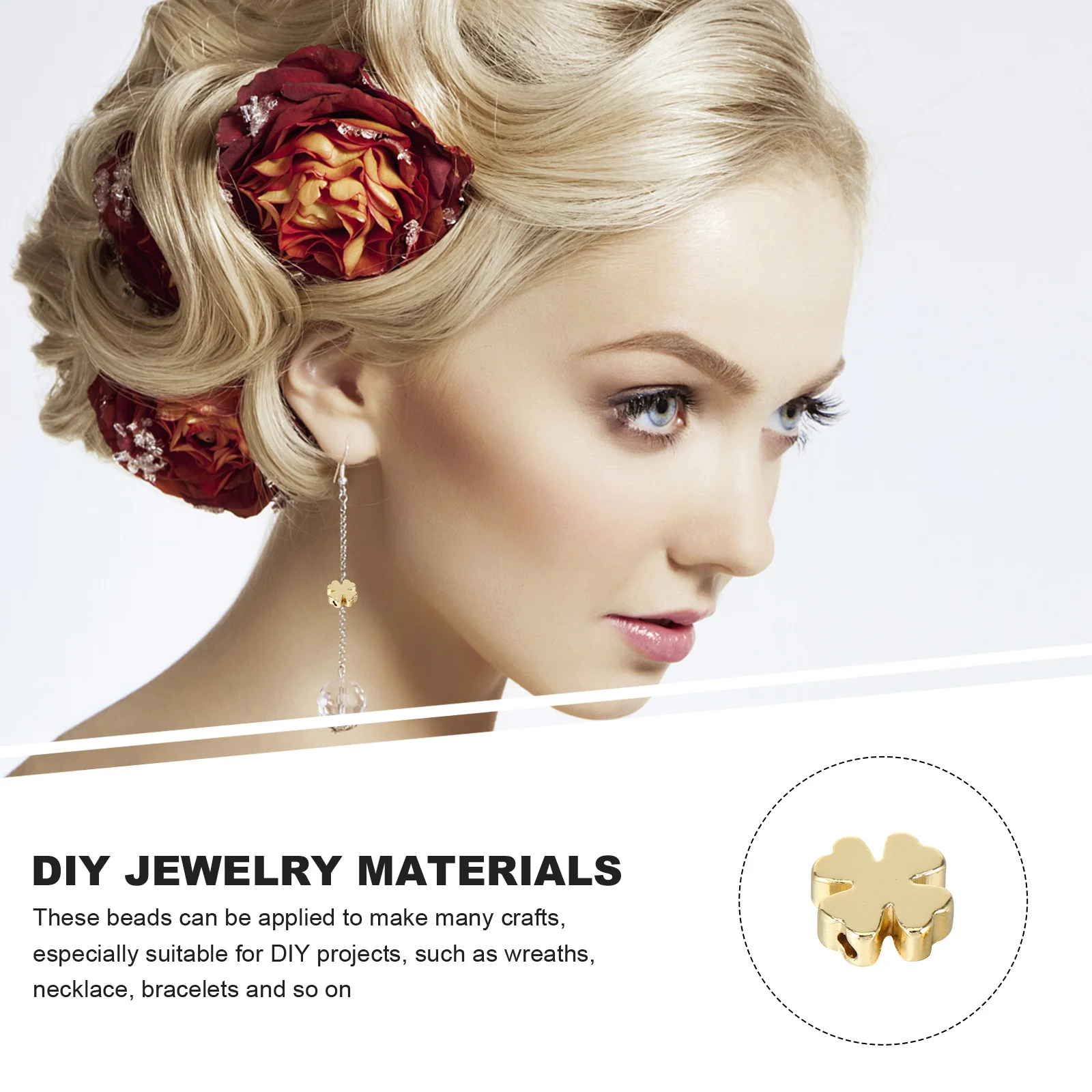 60Pcs Four Leaf Jewelry Beads Golden DIY Spacer for Necklace Bracelet Making Craft Decoration Supplies Spacer Beads