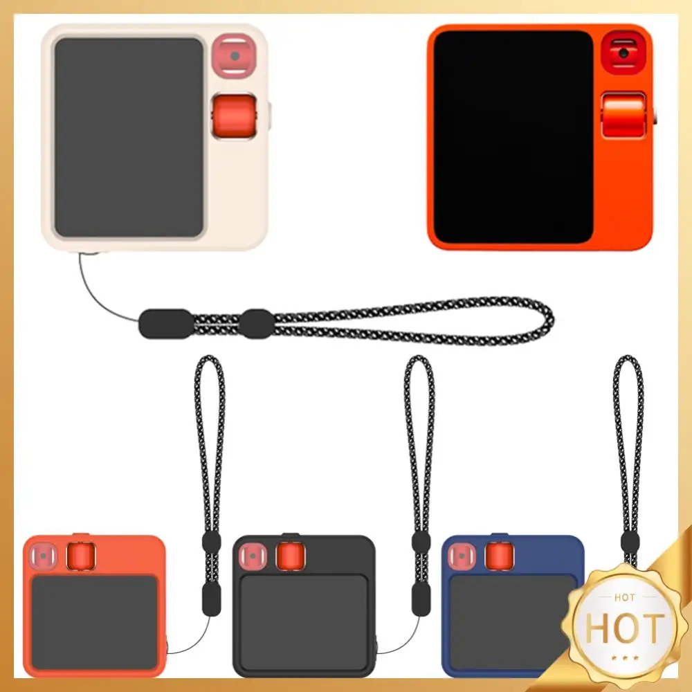 Silicone Protective Case Anti-Scratch Soft Silicone Cover with Lanyard Pocket Case Full Protection Cover for Rabbit R1 AI Device