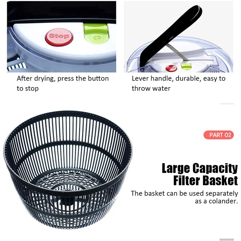 Vegetable Salad Spinner Washer Vegetable Spinner Basket Dryer Kitchen Drainer Fresh Filter Salad Spinner Dryer Kitchen Tools