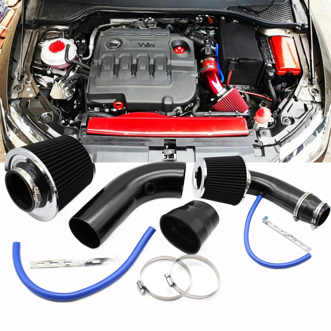 76mm 3inches Car Refitted Winter Mushroom Head Air Filter Intake Pipe Filter High Flow High Cold Air Filter Aluminum Pipe Kit