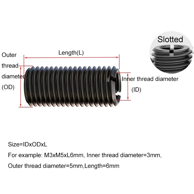 M3 M4 M5 M6 M8 M10 45# Steel Hardened Slotted Inside Outside Self Tapping Thread Insert Adapter Screw Nuts Sleeve Converter Nut