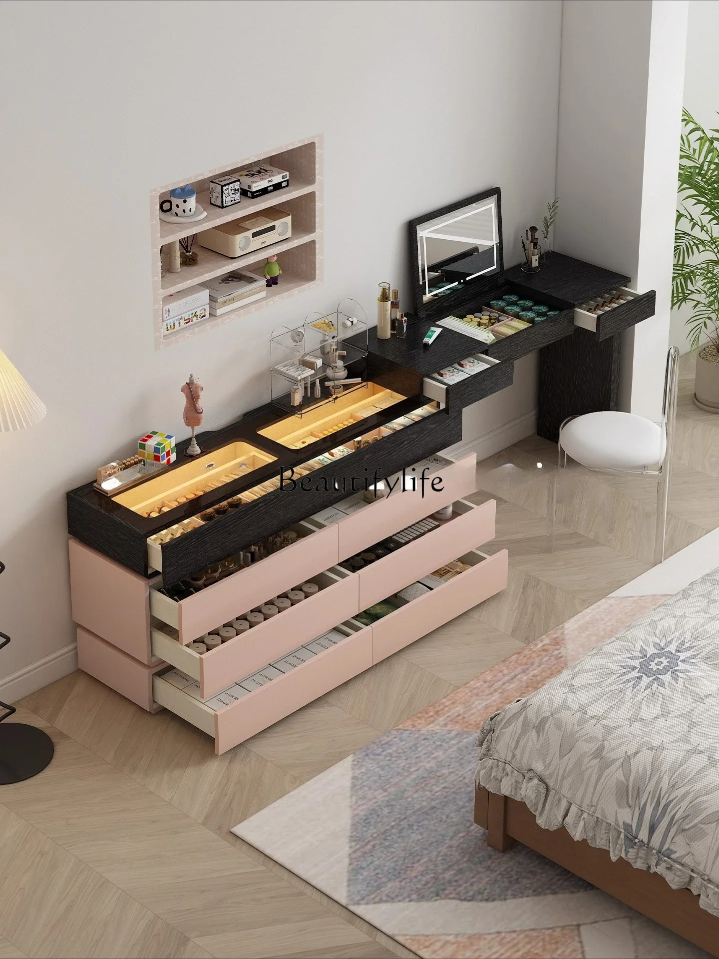 LJYDresser, bedroom, eight-bucket cabinet, integrated storage, dressing table can be customized L