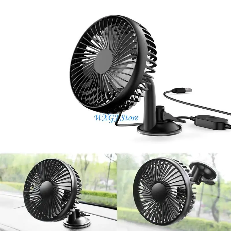 37JE 3-speed Car Cooling Fan USB 360 Degree Rotation Cooler Fan for Car Truck