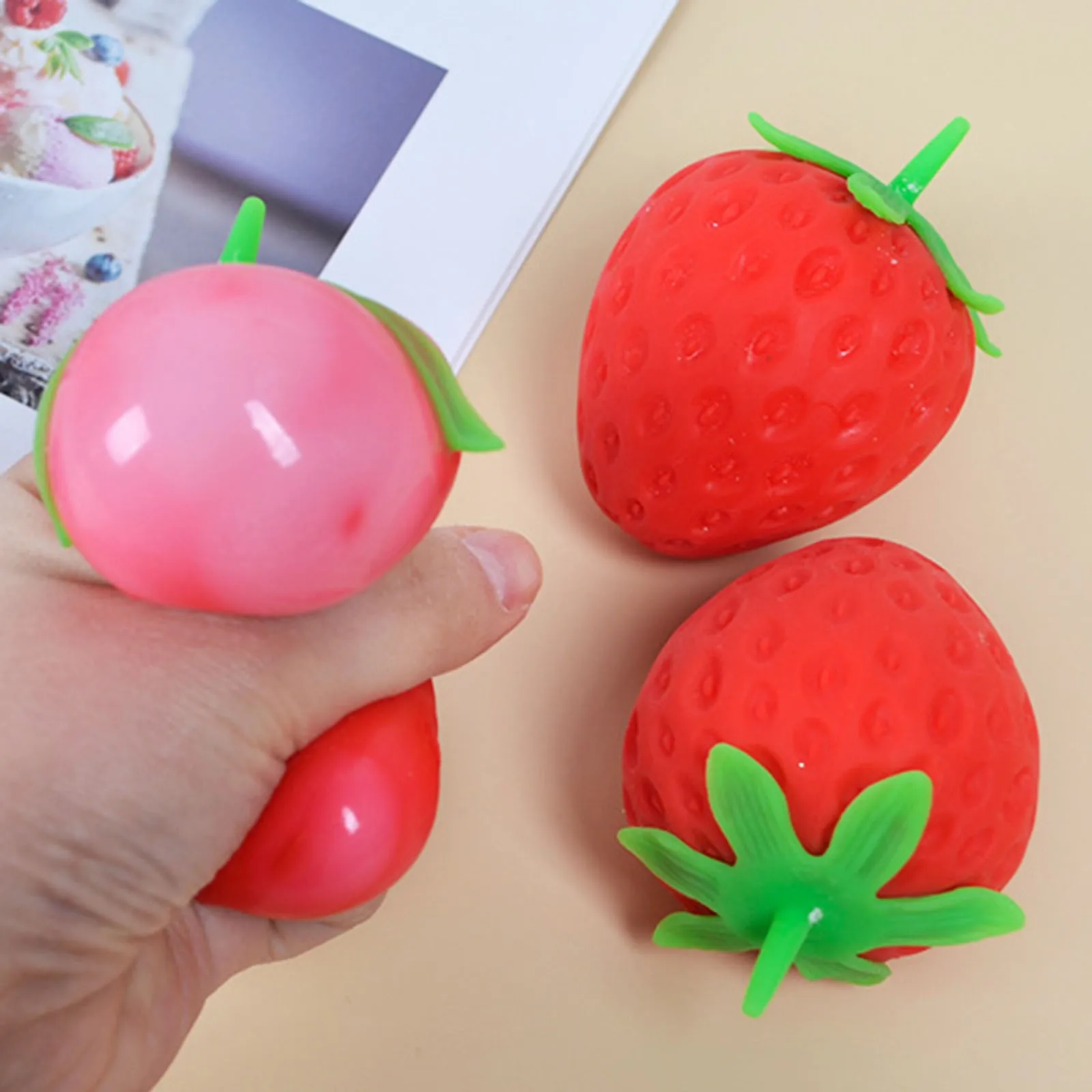 Simulated Strawberry Release Ball Decompression Fruit Ball Pinch Le Decompression Ball Children\'s Release Toy Party Small Gift