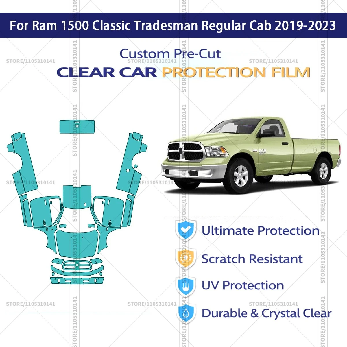 

Защитная пленка PPF для Ram-1500-Classic-Tradesman-Regular-Cab-2019-2023, предварительно вырезанная, прозрачная, автомобильная пленка PPF