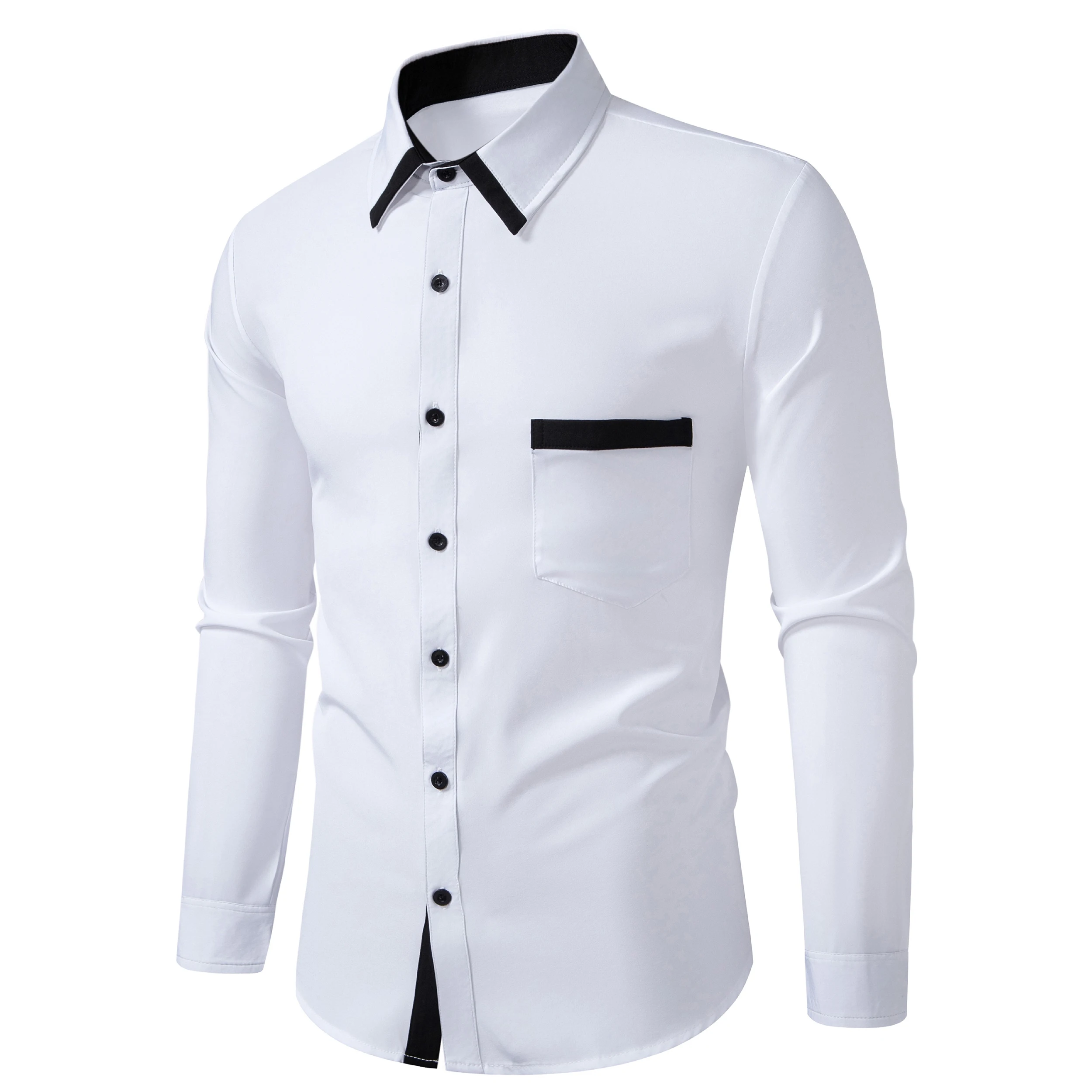 Men's Fashion Contrast Color Long Sleeve Lapel Shirt with Pockets Outdoor Casual Men's Cardigan Personalized Men's Clothing