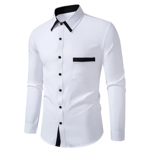 Imagen 2 del producto Camisa de solapa de manga larga con contraste de Color a la moda para hombre con bolsillos Cárdigan informal para exteriores para hombre Ropa personalizada para hombre