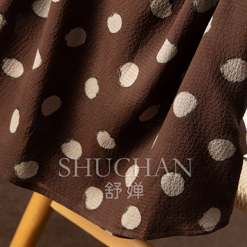 Elegant intellectual blouse polka dot 2025 printing silk bubble crepe five-quarter sleeve shirt new women's 7W44