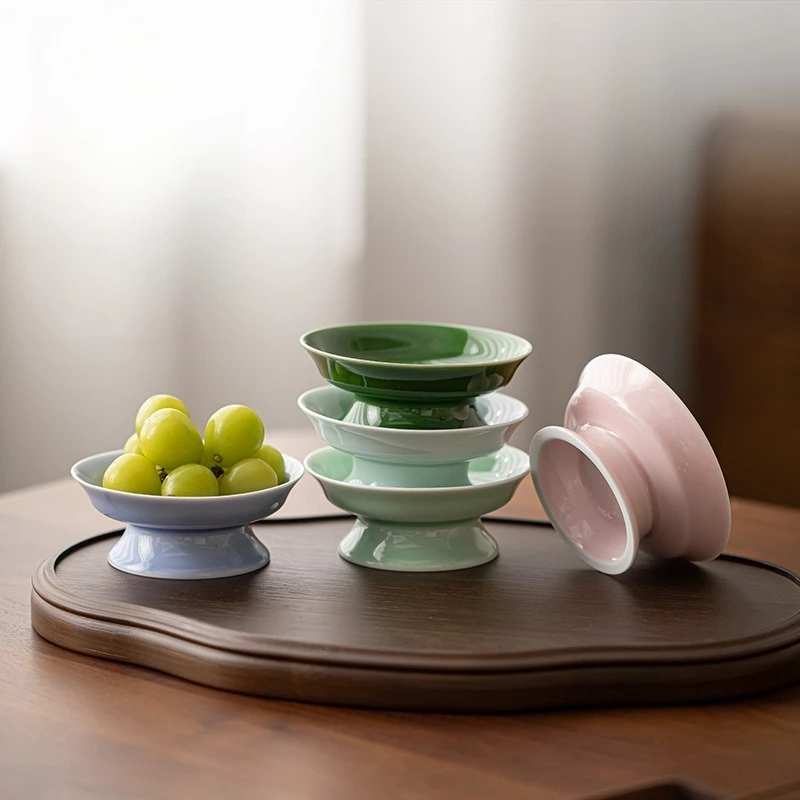

Chinese Ceramic Fruit Plates Retro High-legged Dessert Snacks Plate Dim Sum Trays Porcelain Tableware Kitchen Supplies Teaware
