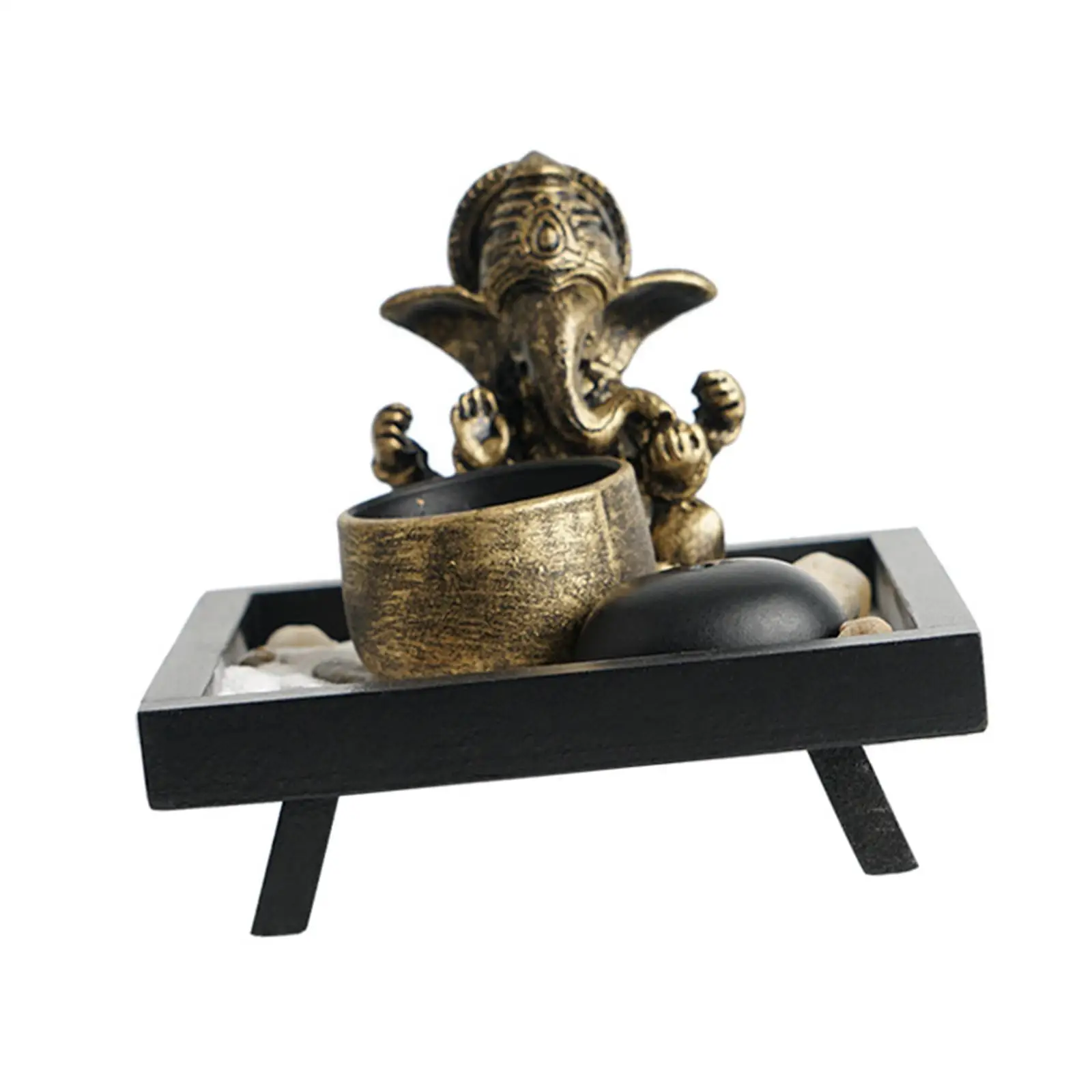 Table Top Buddhism Elephant Statue Candlestick Holder Set, with Tray