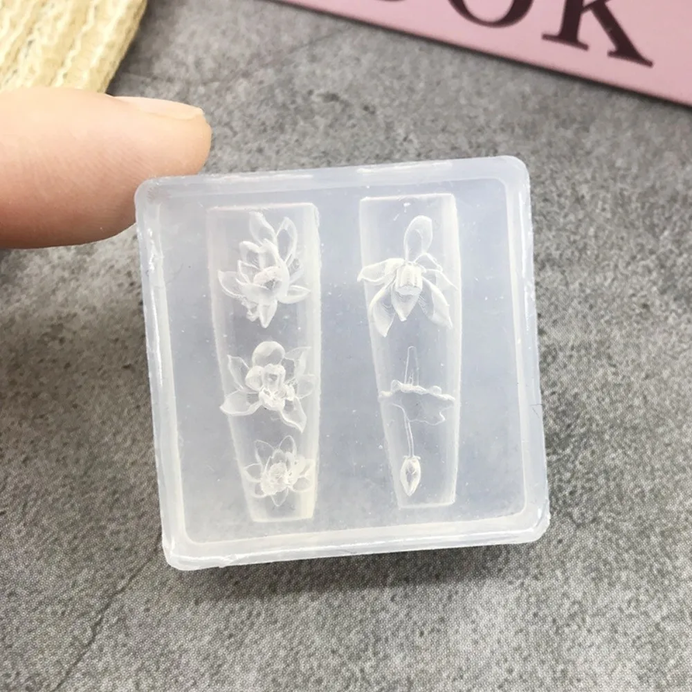 Transparent Nailart Mold 3D Carving with Box Silicone Template Butterfly Tulip Bow Rose Flower Nail Art Template for Salon Use