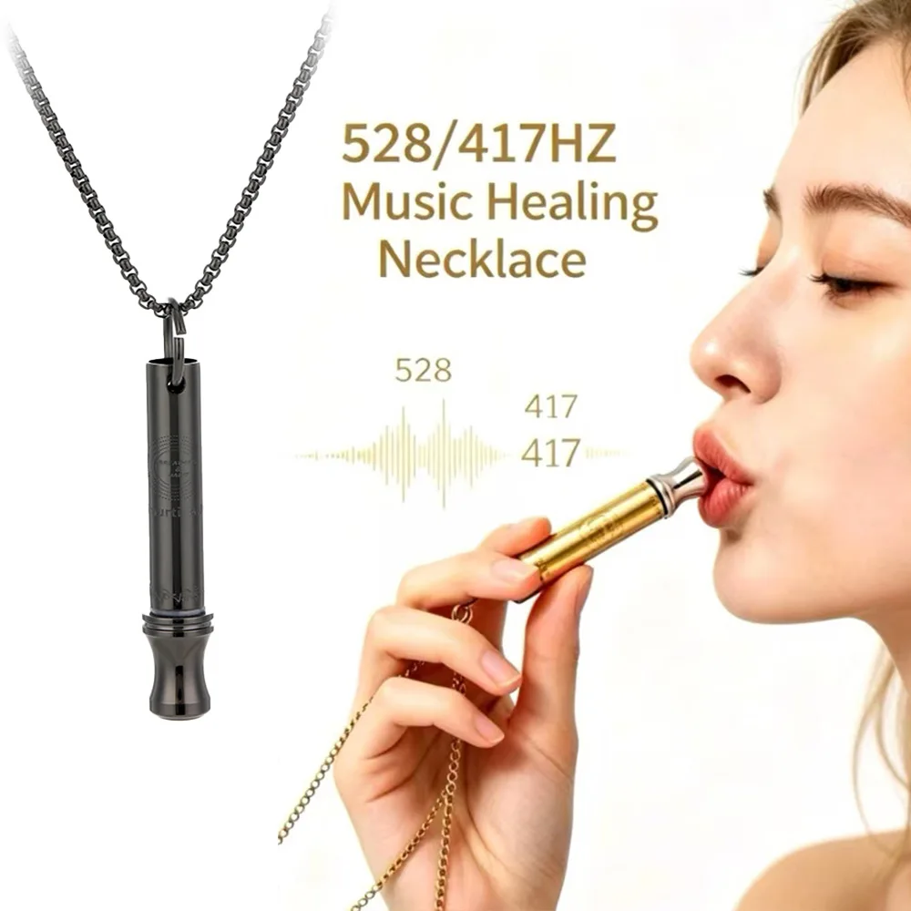 528Hz Mindfulness Meditation Breathing Pendants Stainless Steel Whistle Relieve Anxiety Music Healing Necklace Yoga Sports Gift