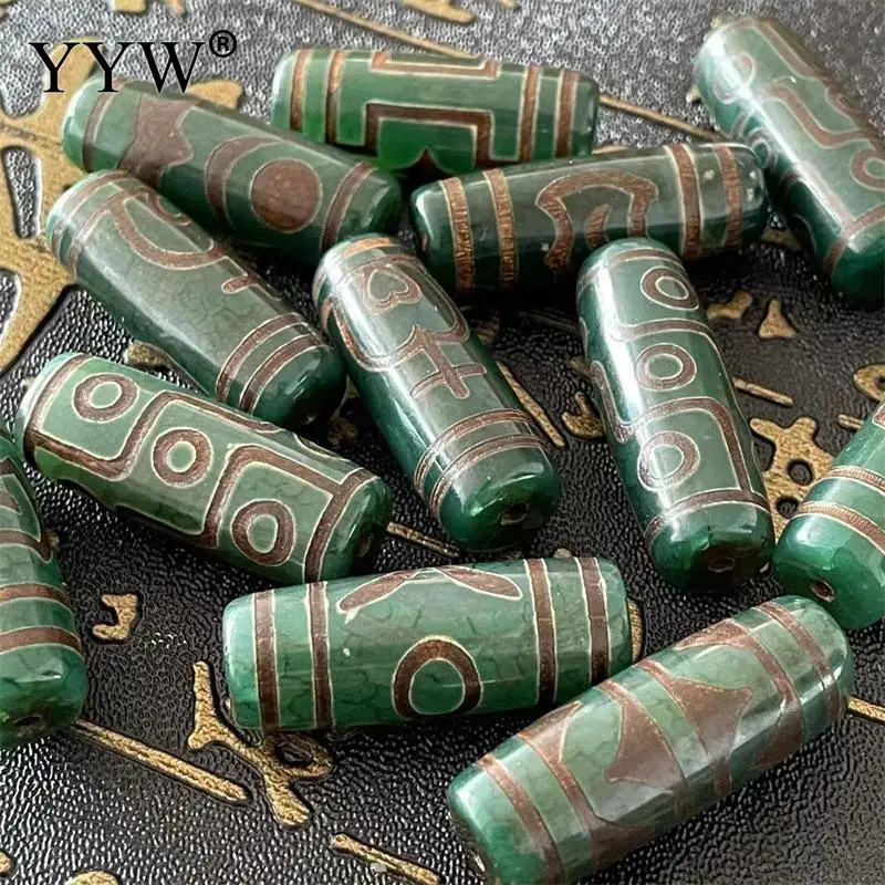 5pcs 30mm Green Natural Tibetan Agate Dzi Beads Nine Eyes Oval Shape Powerful Amulet Sold Stone For Bracelet Jewelry Diy Making